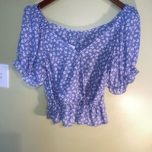 Sienna Sky Lavender Blue Floral Off-Shoulder Peplum Top